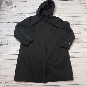 Lands End | Womens Black Raincoat Trench  Jacket Hooded Plus 3X